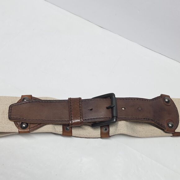 Linea Pelle Vintage Collection Brown Leather & Beige Stretch Belt Women\'s S/M main image 9